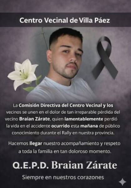 Braian Zárate murió tras el accidente