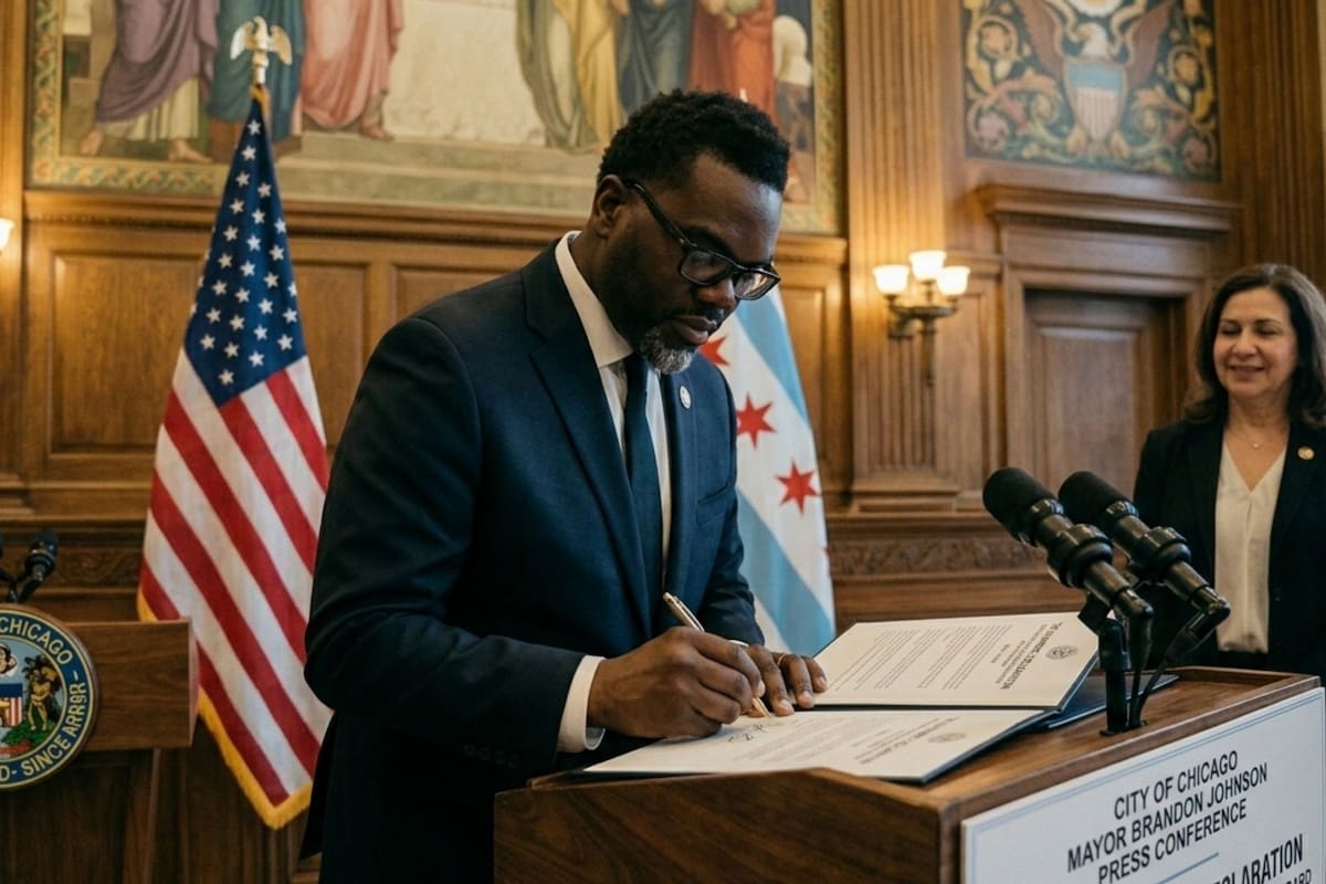 Brandon Johnson, alcalde de Chicago,anunció una gran oportunidad laboral| Fotomontaje generado con IA