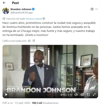 Brandon Johnson confirma su candidatura para la reelección a la alcaldía de Chicago