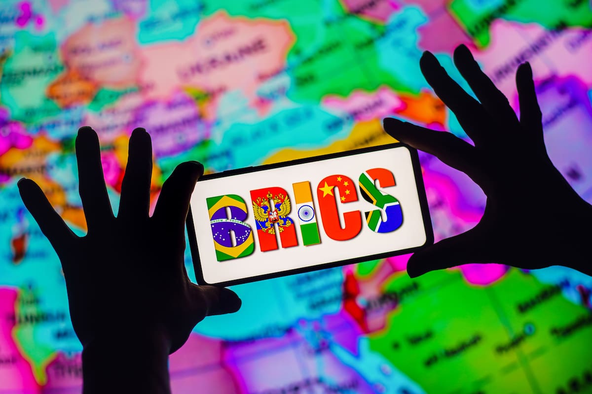 BRAZIL - 2022/09/27: In this photo illustration, the BRICS logo is displayed on a smartphone. (Photo Illustration by Rafael Henrique/SOPA Images/LightRocket via Getty Images)