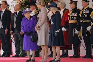 Britains Queen Elizabeth, Queen Maxima of the Netherlands and Camilla, Duchess of Cornwall stand during a ceremonial welcome at the start of a state visit at Horse Guards Parade, in London, Britain October 23, 2018. Christopher Furlong/Pool via REUTERS