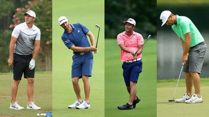 Brooks Koepka (Estados Unidos), Dustin Johnson (EE.UU), Hideto Tanihara (Japón), Kevin Chappell (EE.UU.) en las prácticas previas al torneo