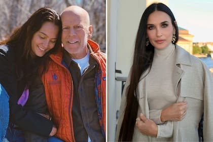 Bruce Willis junto a su actual esposa, Emma Heming y Demi Moore, exmujer del actor de Duro de matar