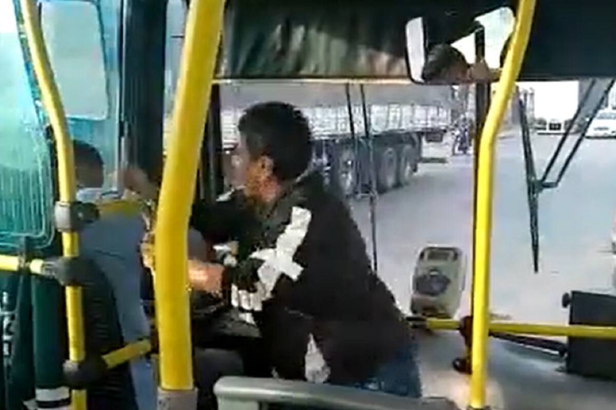 Brutal golpiza de una mujer a un colectivero