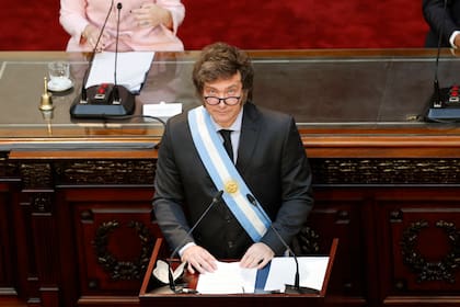 Buenos Aires 1/3/2024. Inauguración de las Sesiones Ordinarias del HCN, el presidente Javier Milei junto a diversas autoridades del gobierno nacional, preside la asamblea en el recinto de la cámara de diputados de la nación.
Rodrigo Néspolo/ Pool