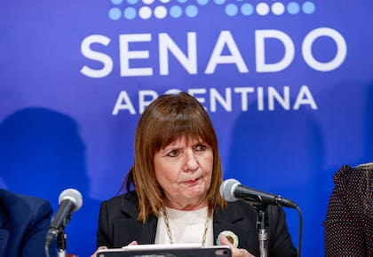 Bullrich escucha las preguntas de la prensa