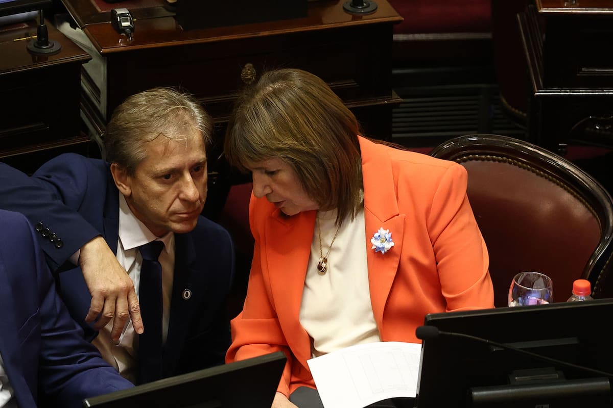 Bullrich y el radical Vischi, durante el tratamiento de la reforma laboral en el Senado