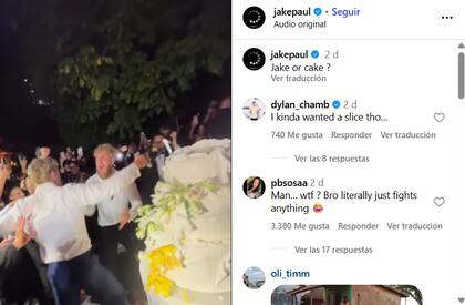 Burlas hacia Jake Paul por su pelea con un pastel (Instagram @jakepaul)