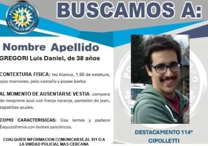 Buscan a Luis Daniel Gregori