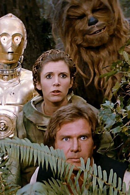 C3PO, Chewbacca, Leia y Han Solo en una de las memorables escenas de El regreso del jedi, estrenada hace cuatro décadas