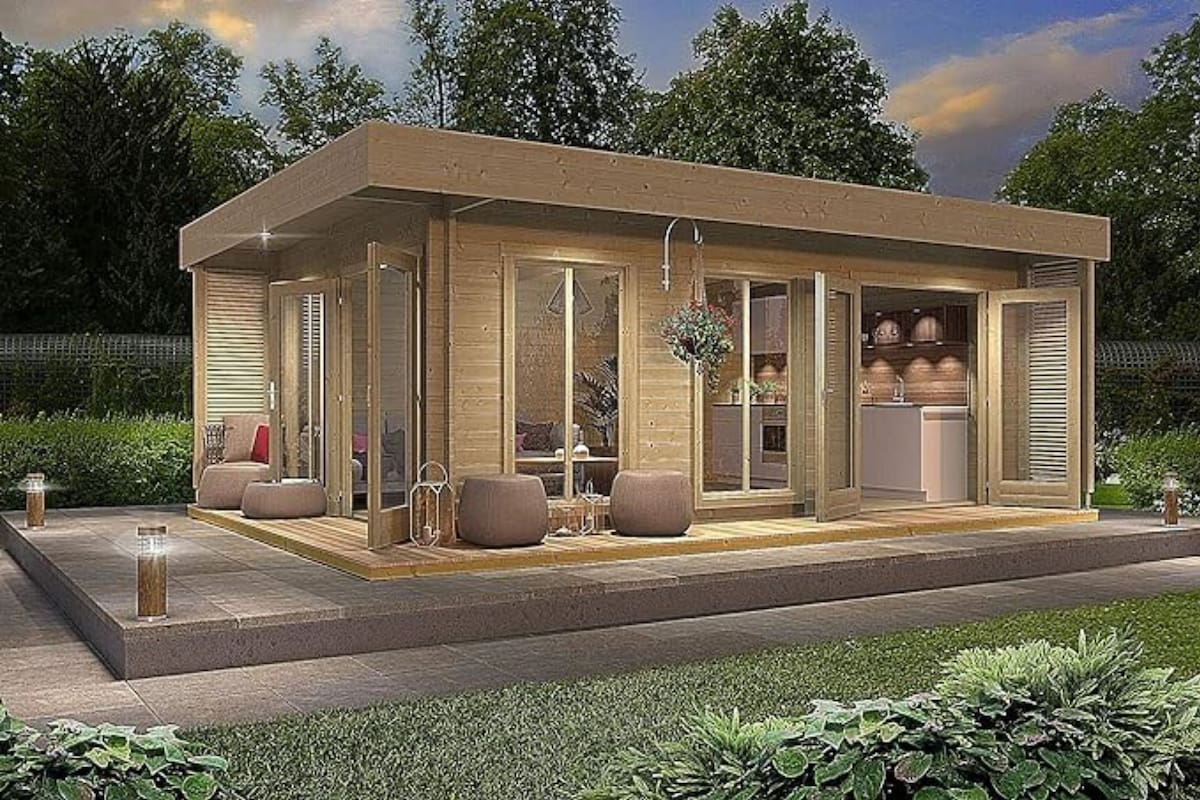 Cabaña prefabricada estilo resort que se vende en Amazon por menos de 16.000 dólares (Amazon)
