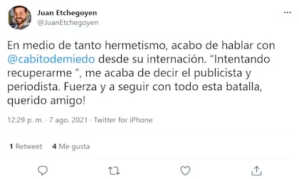 Cabito habló de su salud: "Intentando recuperarme"