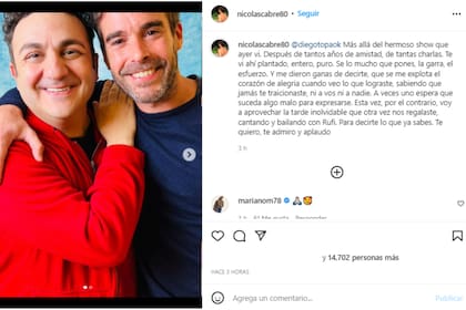 Cabré le dedicó tiernas palabras a su amigo (Foto Instagram @nicolascabre80)