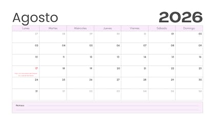 Calendario de agosto 2026