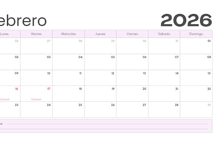Calendario de febrero 2026