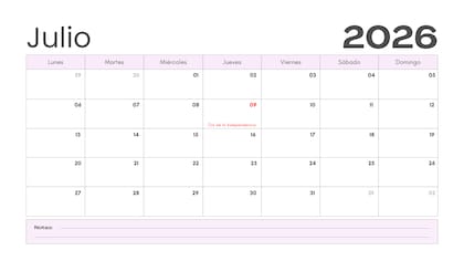 Calendario de julio 2026