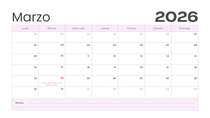 Calendario de marzo 2026