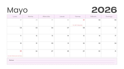 Calendario de mayo 2026