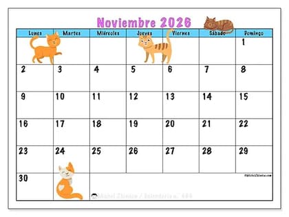 Calendario de noviembre 2026