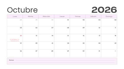 Calendario de octubre 2026