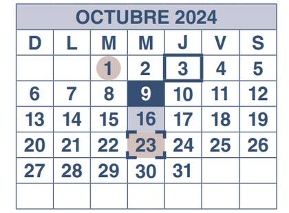 Calendario del Seguro Social para el mes de octubre de 2024