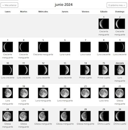 Calendario lunar de junio 2024