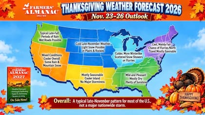 California podría tener lluvias en el norte, mientras que Florida presenta perspectivas de tiempo templado y mayormente seco según Farmers’ Almanac