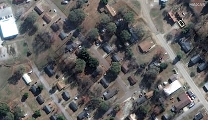 Calles Walnut y Mulberry antes del tornado en Rolling Fork