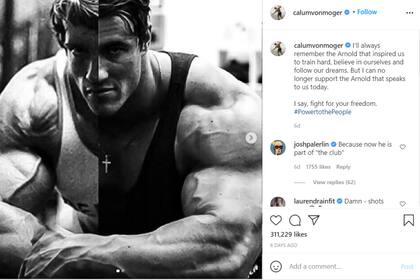 Calum von Moger, múltiple campeón de Míster Universo le respondió al ex Gobernador de California