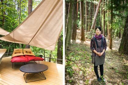 Camastros a la sombra de los cedros. Natsumi Nagase, encantadora integrante del joven staff.