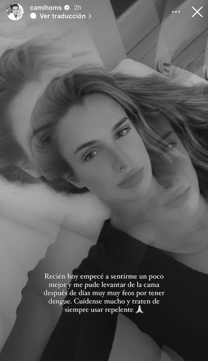 Cami Homs compartió con sus seguidores como fue su recuperación tras contraer dengue (Foto: Instagram @camihoms)