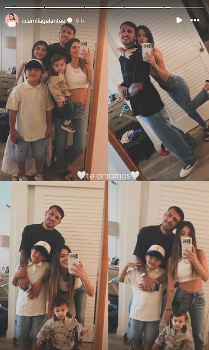 Camila Galante, junto a Leandro Paredes y sus hijos