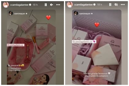 Camila Galante le respondió con un emoji de corazón a Mayan, tras su agradecimiento por los productos de cosmética que el envió
