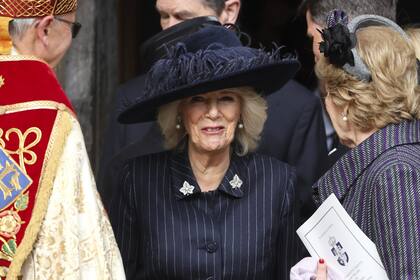 Camilla asiste al Servicio de Acción de Gracias por el rey Constantino de los Helenos en la Capilla de San Jorge en el Castillo de Windsor, el martes 27 de febrero de 2024.