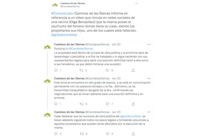 Caminos de las Sierras hizo un descargo en su cuenta de Twitter