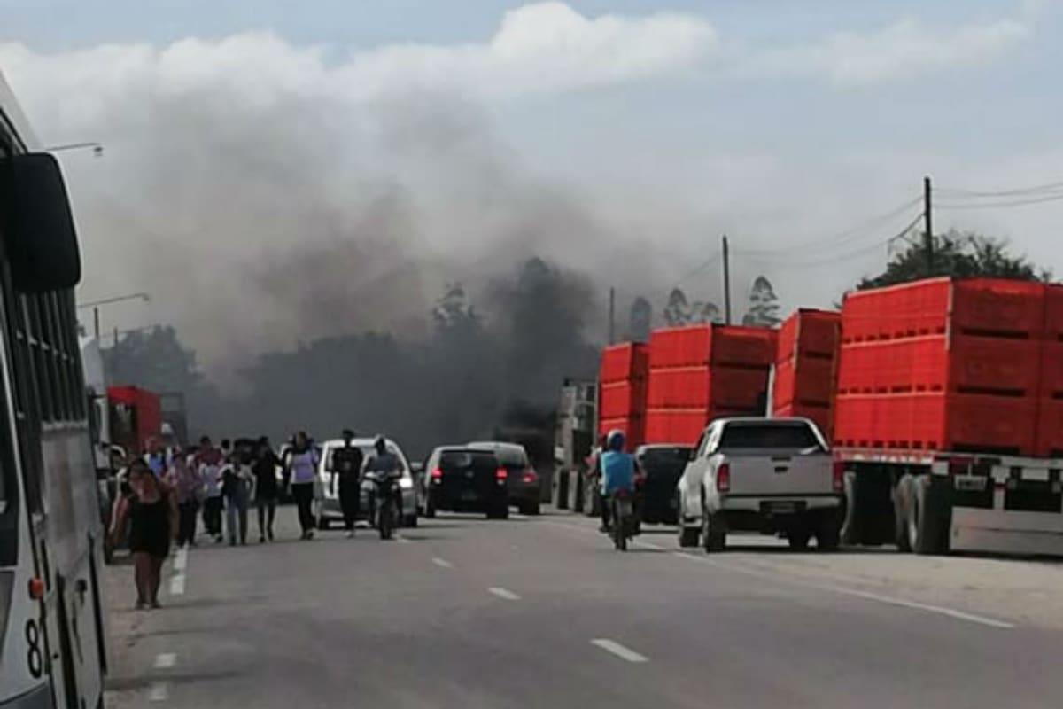 Camiones con producción al costado de una ruta en San José, Tucumán, por la medida de fuerza