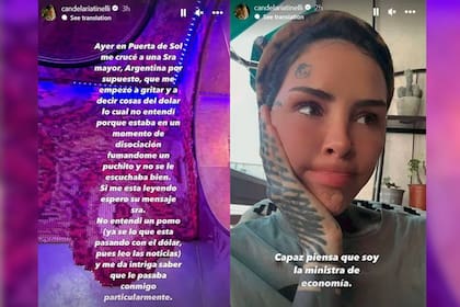 Cande Tinelli vivió un tenso momento en Madrid (Foto Instagram @candelariatinelli)