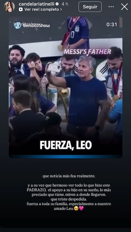 Candelaria Tinelli destacó a Jorge Messi por su rol de padre