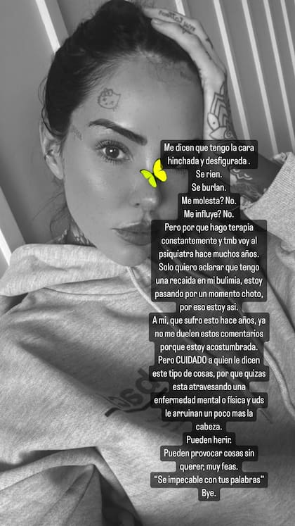 Candelaria Tinelli habló sobre su recaída en la bulimia