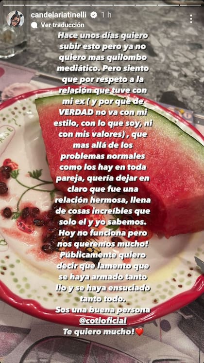 Candelaria Tinelli sobre el final de su relación con Coti Sorokin