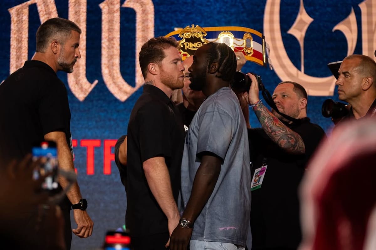 Canelo Álvarez y Terence Crawford durante conferencia de promoción de la pelea (Instagram/canelo)