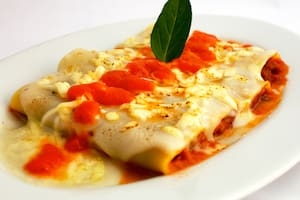 Canelones de pollo con salsa de tomate