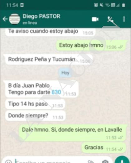 Captura de conversación entre Juan Pablo Beacon, el hombre de "la Rosadita de la AFA", y el financista Diego Pasztor