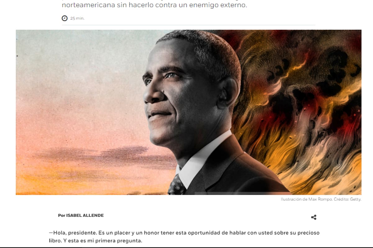 Captura de la entrevista para Lengua que Isabel Allende le hizo al expresidente Barack Obama