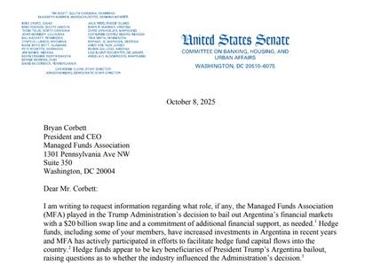 Captura de la primera página de la carta que envió la senadora del Partido Demócrata de Estados Unidos, Elizabeth Warren