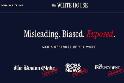 Captura de pantalla de la página web de la Casa Blanca “Media Bias / Media Offenders” (Sesgo mediático/ Infractores mediáticos), impulsada por el presidente norteamericano, Donald Trump