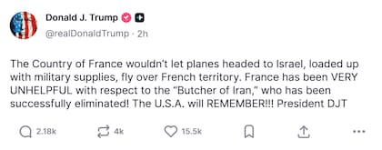 Captura de pantalla de la publicación de Trump. Fuente: X