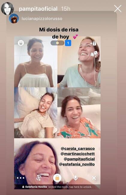 Captura de pantalla de una llamada grupal que Carolina mantuvo con sus amigas