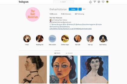 Captura de pantalla del perfil TheHairHistorian