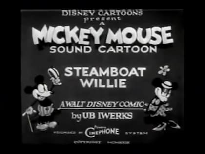 Captura de un fragmento de Steamboat Willie, el primer corto animado de Disney en 1928